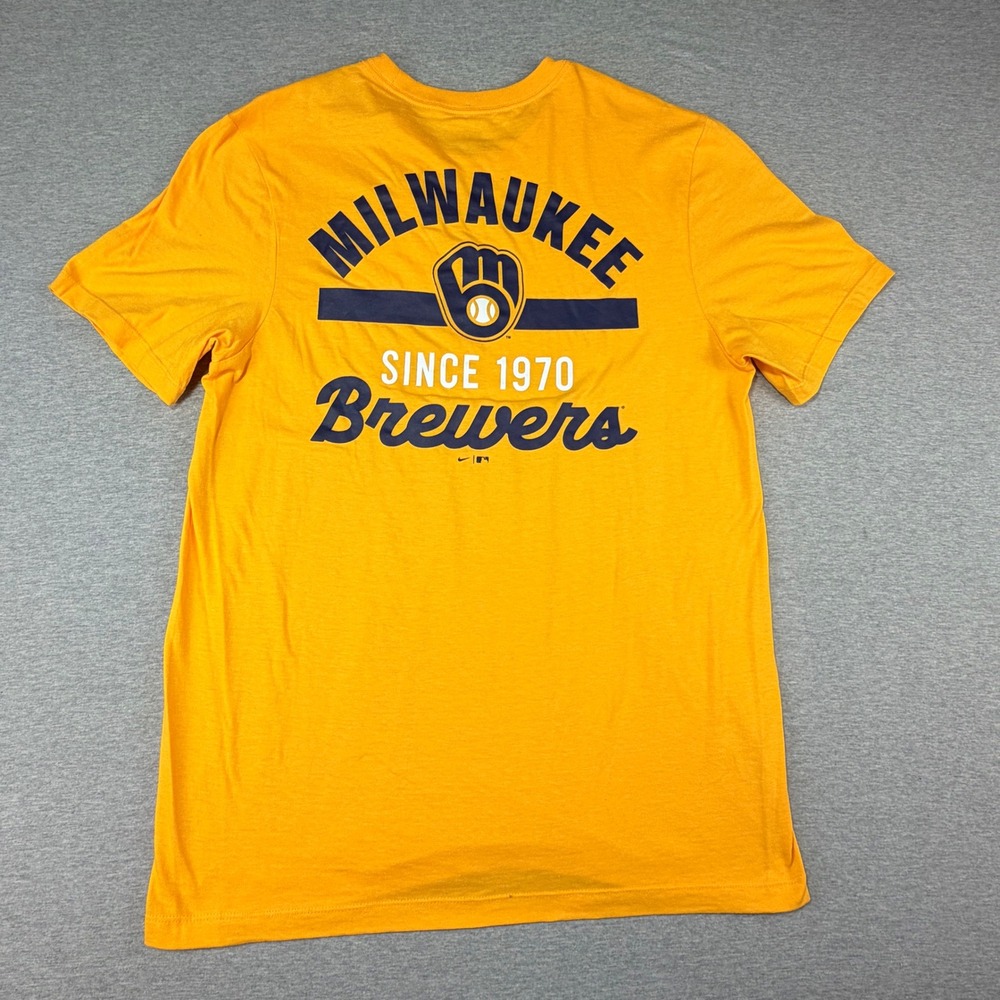 Nike Milwaukee Brewers MLB T-Shirt Mens Medium Yellow Gold Graphic Tee New - Picture 6 of 7